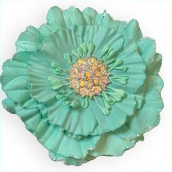 Tieks Flower Aqua Box Topper with Faux Rhinestones in Center TT-2-481 - Picture 2 of 3